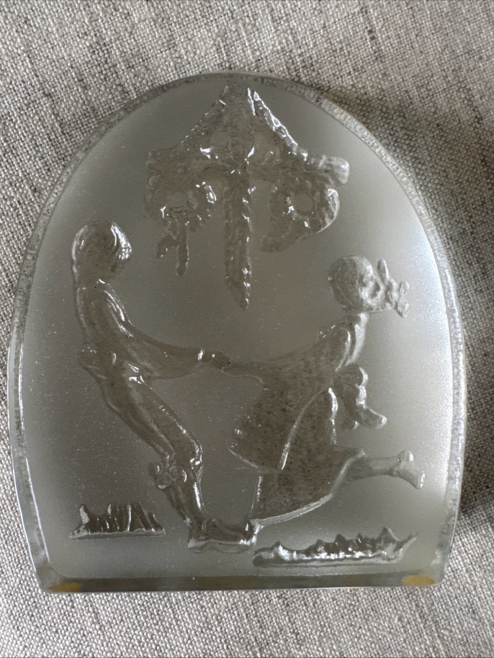 Nybro Sweden Crystal Paperweight Sculpture Boy girl dancing may pole